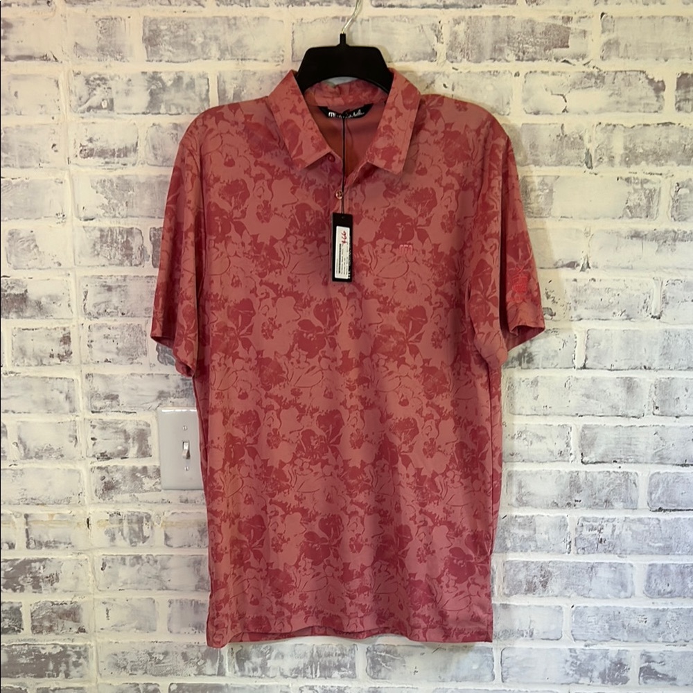 Travis Mathew Polo Shirt Mens Medium Pink Floral Marbella Golf Short Sleeve NWT - Picture 1 of 8